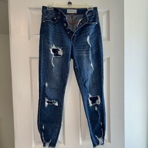 (ban•jara) Blue Cropped Jeans with Distressed Details